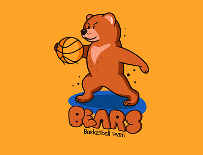Grizzly bear cub character with ball. Basketball funny logotype animal ball basketball bear bear cub branding cartoon character flat grizzly illustration illustrator kawaii lettering line art logo player success type vector