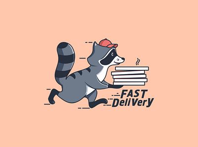 The Running raccoon with pizza box, fast delivery. animal branding cartoon cartoon character character contour design fast delivery flat illustration illustrator lettering lineart logo pizza raccoon running vector vectors