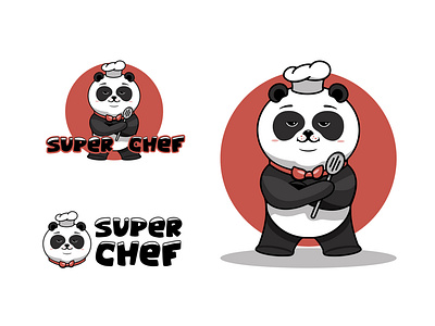 Super chef logo, cooking template. Funny panda character