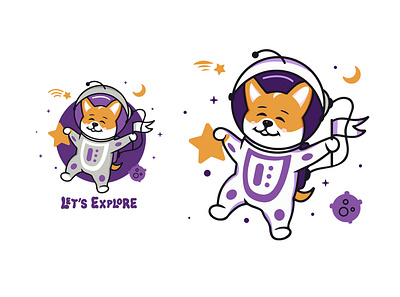 A little astronaut dog corgi, space logo. Funny cartoon animal cartoon character contour corgi design dog flat icon illustration illustrator kawaii lettering lineart logo space vector vectors