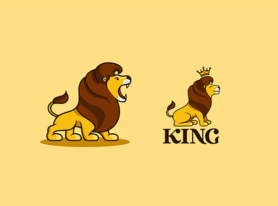 The lion king smile and growls with text, crown animal cartoon character character design crown design art flat illustration kawaii king lettering lineart lion lion logo logo vector