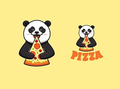The funny panda eats pizza, logo animal cartoon character design fastfood flat food funny illustration illustrator kawaii lettering lettering art lineart logo logotype panda pizza vector