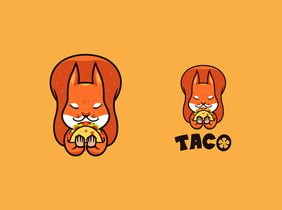 The logo funny squirrel eats taco animal brand design cartoon character design eat fastfood flat illustration illustrator kawaii lettering lineart logo logotype squirrel taco tacos vector