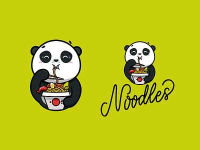 The logo funny panda eats noodles