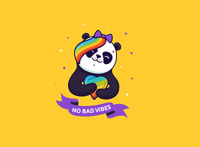 The composition Panda with rainbow animal cartoon character design flat heart illustration lettering lineart logo love panda rainbow vector vibes