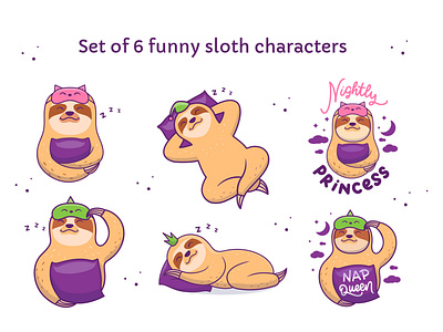 Set of funny Sloth characters