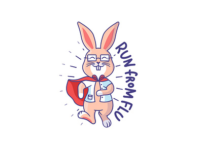 The Easter bunny is a doctor - super hero animal bunny cartoon character design doctor easter flat illustration kawaii lettering logo rabbit run superhero vector virus