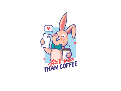 4 Selfie-bunnies. Apparel designs animal brand identity bunny cartoon character coffee design flat illustration kawaii lettering like logo photographer rabbit selfie vector
