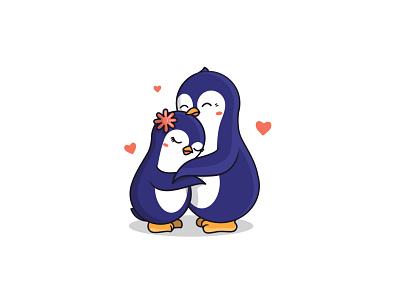 Cartoon sticker - Penguins in love animal cartoon character collection design flat illustration kawaii lineart logo love penguin penguins set stickers vector