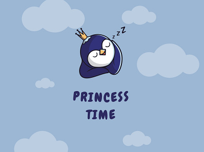 Princess time. Digital greeting card animal card cartoon character design flat illustration kawaii lettering lineart logo penguin postcard princess vector