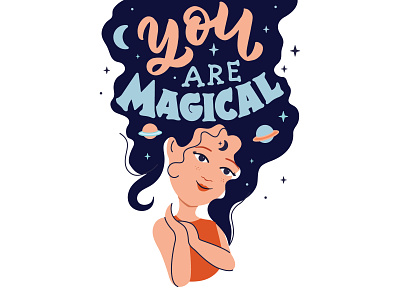 Magic Girl illustration and quote astrologer cartoon character cosmos design esoteric flat girl graphic design illustration lettering logo magic magical quote space vector woman