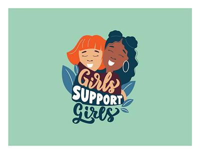 Girls support girls cartoon character design empower flat friendship girl girl day girlfriend grils illustration kids lettering logo october support vector women