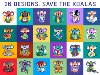Collection Koalas animals cartoon character design flat illustration koala koalas logo saveanimals vector