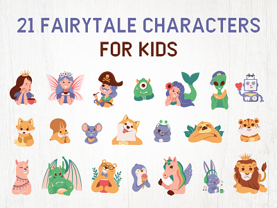 Fairytale caharcaters animals cartoon character children design fairy fairytale flat graphic design illustration kids logo stickers vector