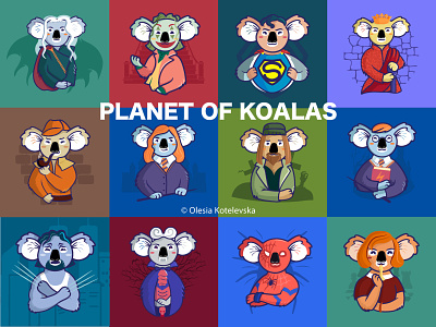 Planet of Koalas cartoon character cute koala design flat graphic design illustration koala koalas logo save animals save koala vector