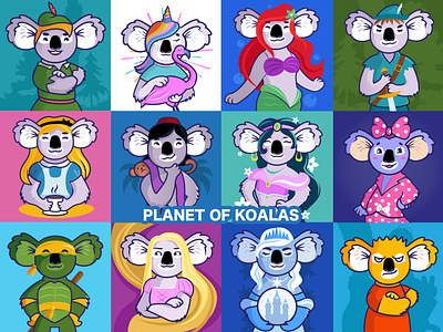 Koalas cartoon characters animals bear cartoon character design flat graphic design illustration koala koalas logo vector