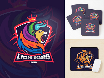 Rainbow lion king - mascot logo