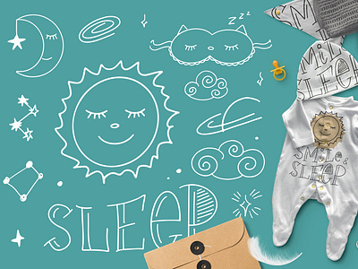 "Sleep time" is a hand-drawn lettering and clipart collection