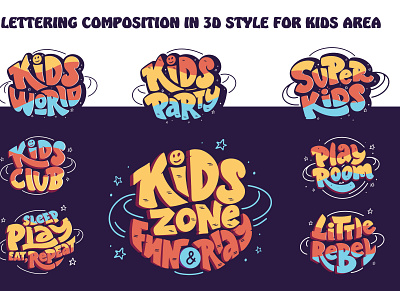 Kids zone set branding design flat icon identity illustration illustrator lettering logo type