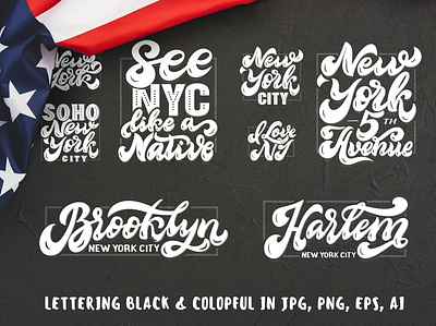 Set of New York hand drawn lettering. branding design flat icon identity illustration illustrator lettering logo type