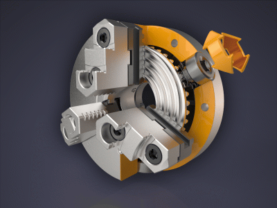 Scroll Chuck 3d animation chuck cross section cutaway gif mechanical mechanism metal motion graphics visualization