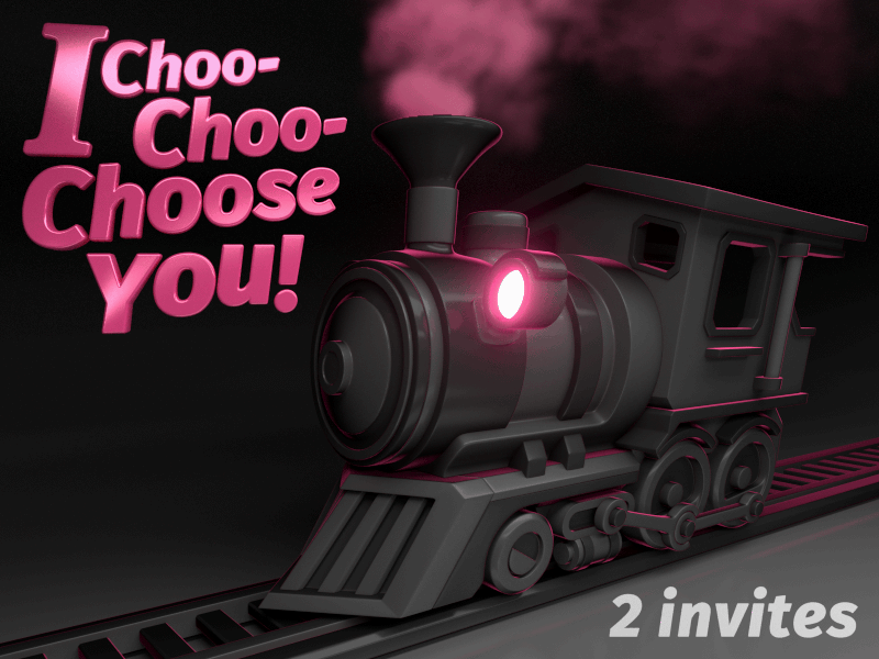 Dribbble Invites (2x) 3d animation blender cycles draft dribbble gif invitation invite locomotive motion graphics train