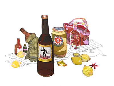 Beer and lemons artwork comic art drawing graphic graphic design illustrations painting still life traditional