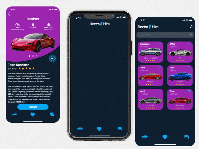 Electro Hire animation bmw cars design ilonmask interface ios ios app iphone mobile app mobile design tesla ui uiux usability userinterface web