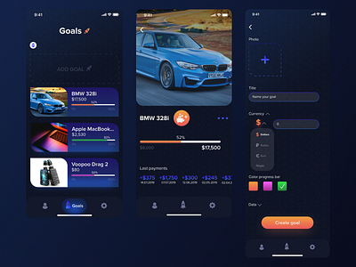 Goals app app blackinterface bmw cars design figma goals interface ios ios app iphone macbook mobile app mobile design ui uiux usability userinterface ux