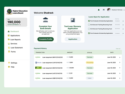 HELB LOAN Dashboard Concept app branding web