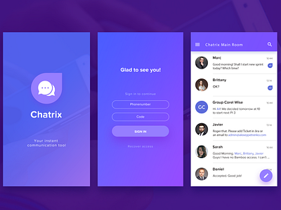 Chatrix Messenger App app design application chat login form message room messenger app purple ui ux ui