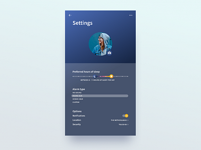 Sleep tracking app alarm app daily daily ui dailyui design settings sleep sleep tracker ui