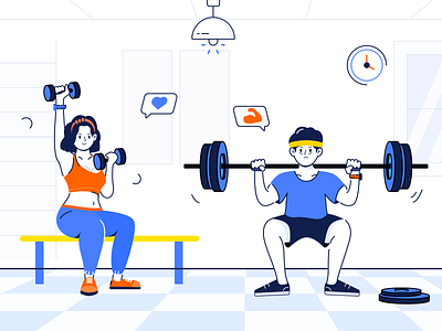 Gym-One More appstore blue branding design illustration onemore ui ux 健身 健身房 哑铃 夏天 室内 室内运动 插画 晚上 杠铃 训练 运动 锻炼