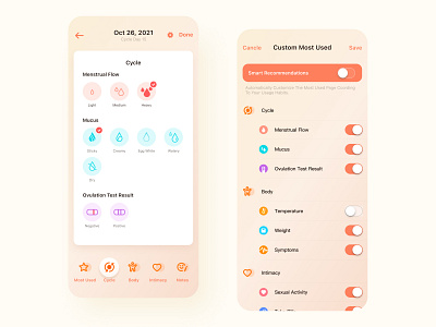 Period Tracker: Monthly Cycles app branding design illustration ui ux vector 图标 大姨妈 女性 工具 月经 橘色 生理期 红色 经期记录 记录 黄色