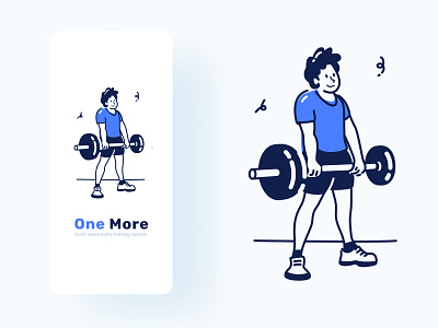 One More-Fitness training start page app blue branding design illustration logo ui ux 举重 人物 传达 健身 启动页 引导 杠铃 硬拉 训练 运动 重量 锻炼