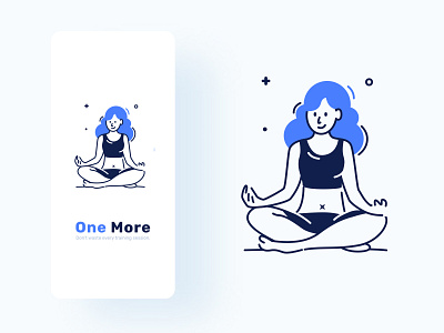 One More-Fitness 培训起始页 app blue branding design illustration ui ux 健身 图画 女性 瑜伽 登录 线稿 训练 运动 首页