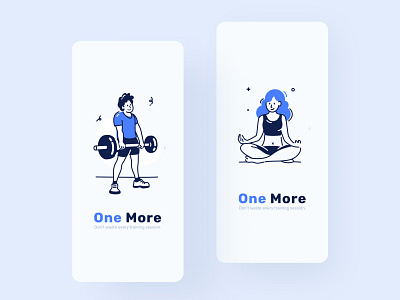 One More-Fitness training start page app blue branding design illustration ui ux 举重 健身 启动页 开屏 瑜伽 登录页 运动 锻炼 闪屏