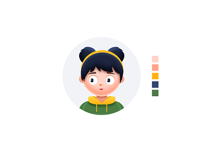 Self Portrait Headshot-Girl design illustration ui 图标 头像 女孩 插画 绿色 自画像 表情 黄色