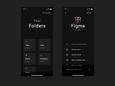 Folder based To Do App - Dark Theme Mobile