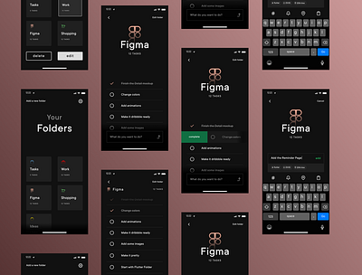 Folder based To Do App - Dark Theme app dark ui gradient icon minimal monochromatic outline todoapp todoist ui ux