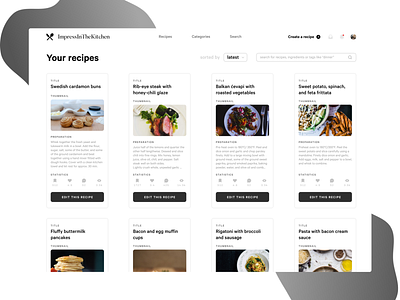 Recipe Page - User Dashboard - Your Recipes black card filled icons minimal recipe white