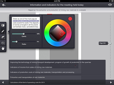 The application for reading and editing documents color range document graph ipad reading ui user interface