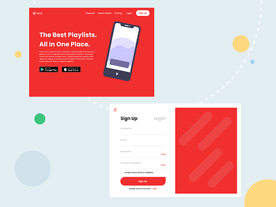 Landing page and Sign Up page for mock music service called Vyny branding design hero illustration music music app typography ui vector web
