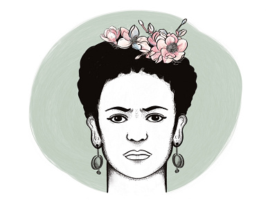 Frida - The joy of flowers design dot dotwork flower french frida frida kahlo green illustration illustrator kahlo minimalist procreate
