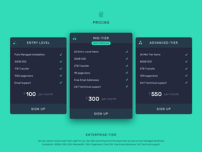Pricing Plans Section plans pricing web design