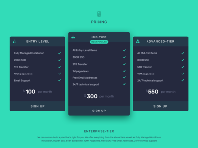 Pricing Plans Section plans pricing web design