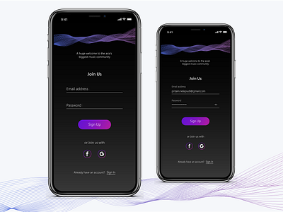 Music App - Sign Up Screen 001 dailyui dailyui001 music app ui user interface ux uxui vd