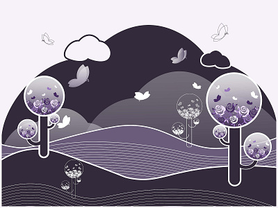 fantasy adobe art butterfly clouds design digitalart illustration illustrator sketch trees ui vector