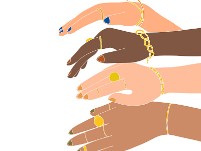 Multiracial women hands with gold jewelry