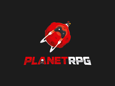 Planet RPG astronaut gamepad gaming illustration logo planet rocket